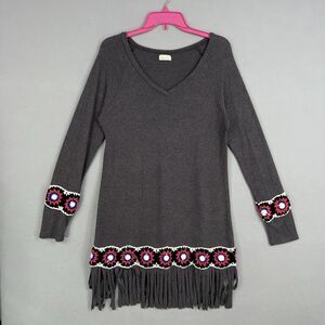 Stella Louise Sweater Womens Large Crochet Fringe Boho Aztec Tunic USA Western